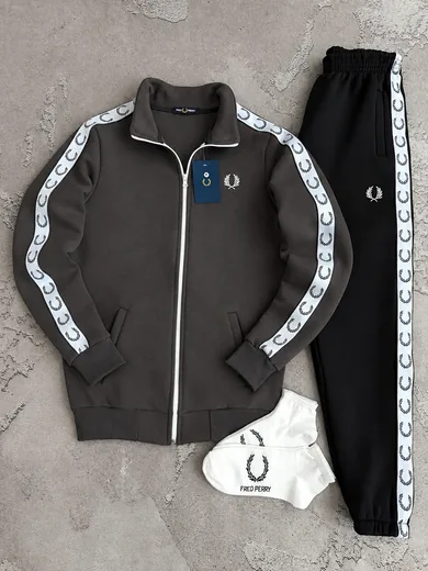 Набір Fred Perry зима кофта графітова та штани чорні фото 2