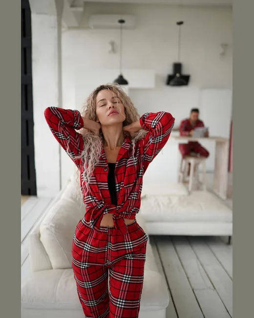 Піжама клітинка червоно-біла фото 12