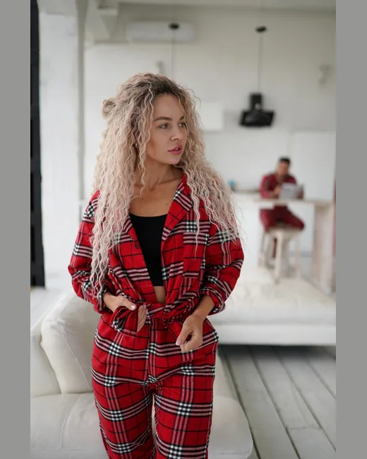 Піжама клітинка червоно-біла фото 7