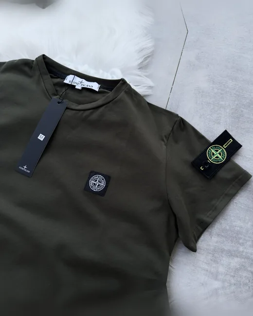 Набір Stone Island футболка хакі шорти чорні фото 4